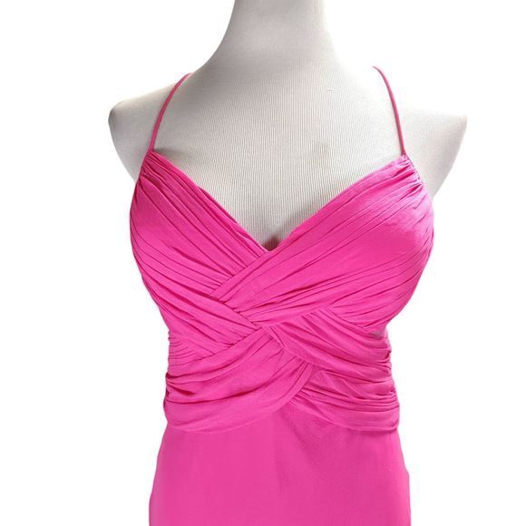 Vintage Cache Formal Dress Size 8 Pink Silk Chiffon Mesh Cutouts Strappy Back - Picture 6 of 16